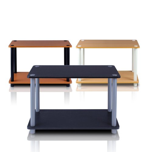 Furinno Turn-N 2-Tier No Tools Tube Shelf/End Table, Single, Beech/White