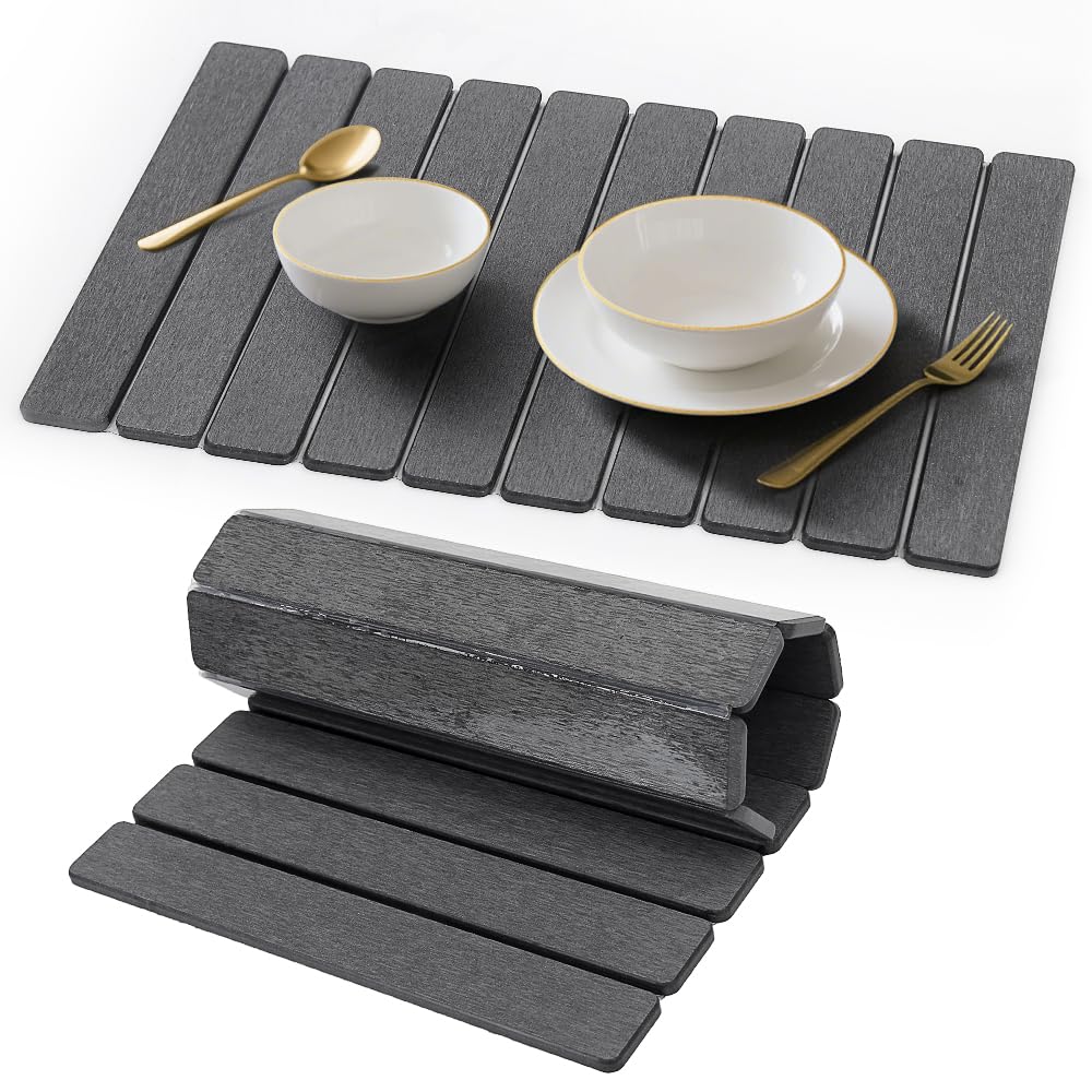 Stone Drying Mat for Kitchen Counter, Quick Diatomaceous Earth Mats for Dishes, 23.6"L x 15.7" W Super Absorbent Fast-Drying Collapsible Countertop Stone Mat (Dark Grey, 24" x 16")
