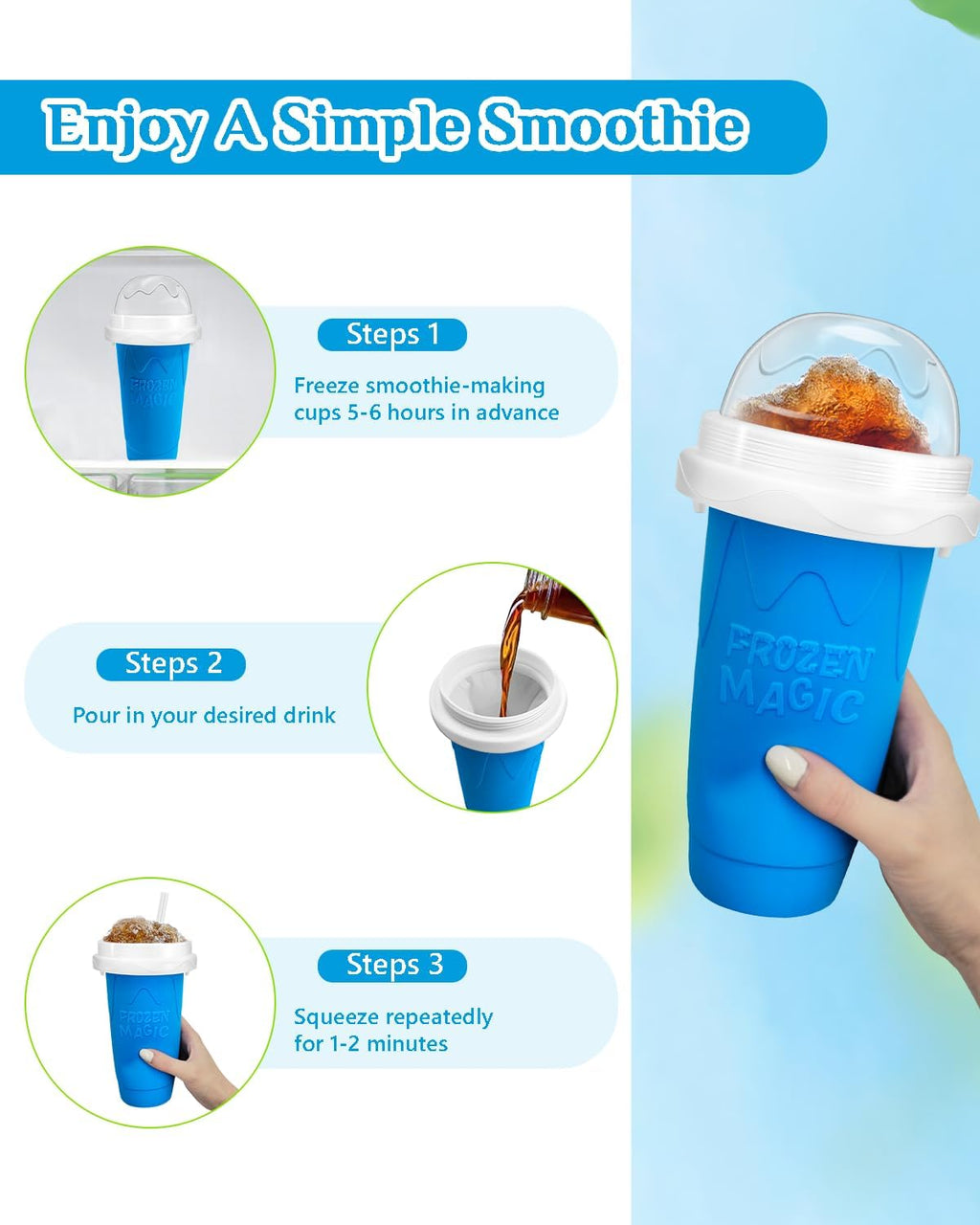 Skiennix Slushy Cup - DIY Magic Slushy Maker for Juices & Ice Cream | Portable Double-Layer Design (Blue)