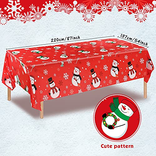 Irenare 3-Piece Christmas Snowman Tablecloth Set - Red, Waterproof Plastic