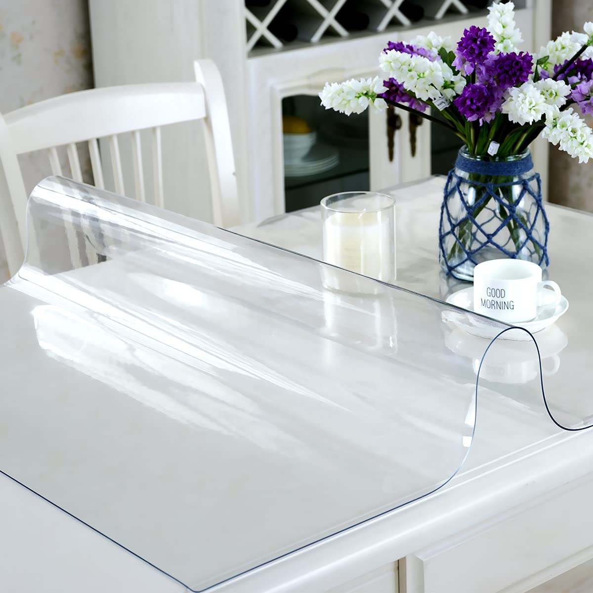 Royhom Clear Table Protector 42 x 90 Inch - 2mm Thick Plastic Table Cover, Clear Table Cover Protector Rectangle, Waterproof PVC Desk Mat for Coffee Table, Writing Desk, Dining Room, Dresser
