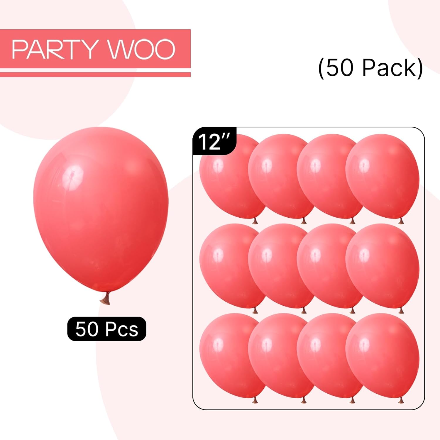 PartyWoo Coral Balloons - 50pcs 12 Inch Pastel Red & Pink Latex Helium Balloons for Celebrations