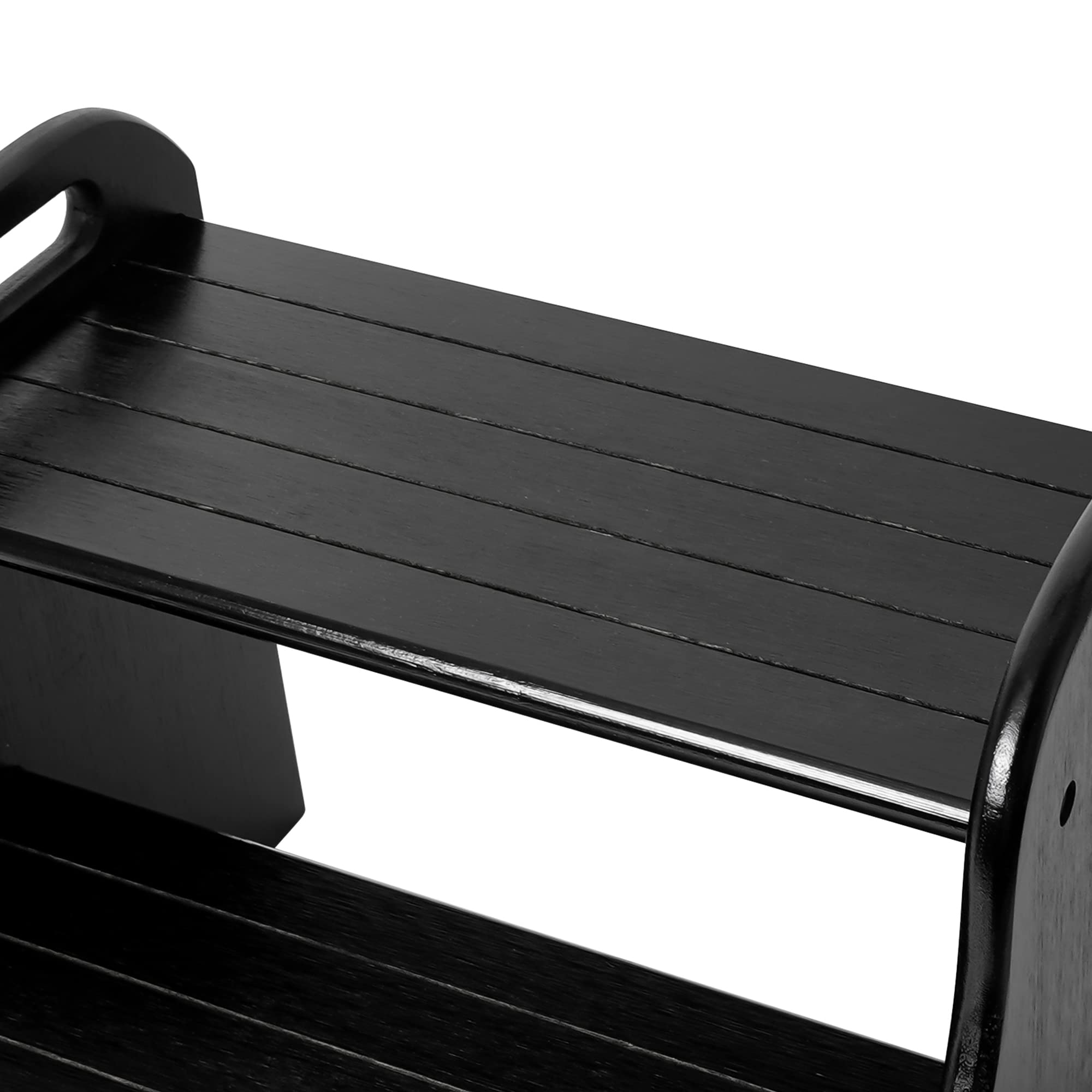 VaeFae Bamboo 2 Step Stool with Non-Slip Step Treads and 2 Cutout Handles (Black)