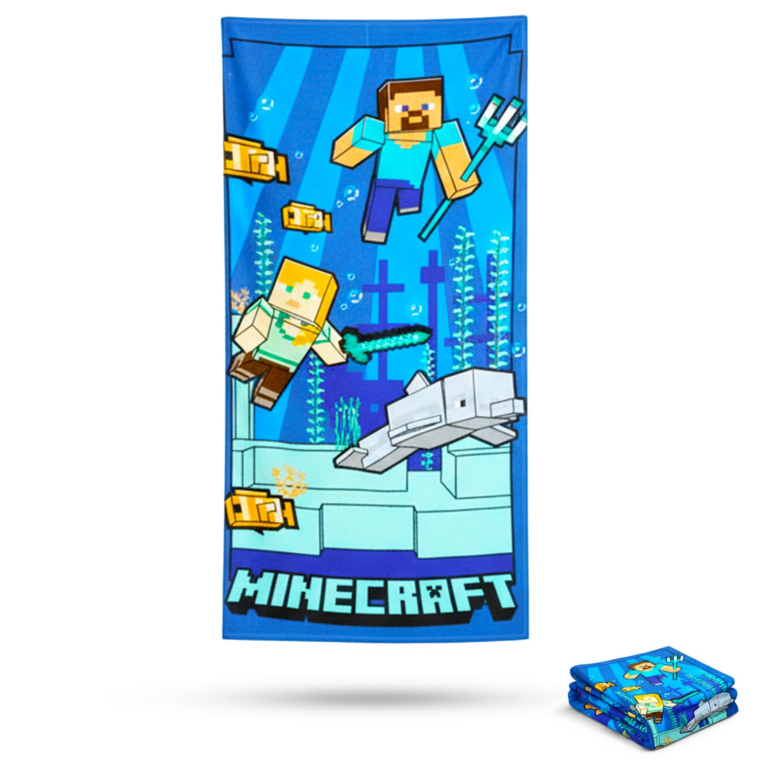 Minecraft Beach Towel Set - Bundle with Steve and Alex Gamer Pool Towel Plus Stickers and More | Minecraft Beach Towel for Kids and Adults