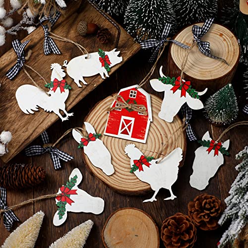 Farm Animal Christmas Ornaments Set - Wooden Holiday Decorations for Tree & Home