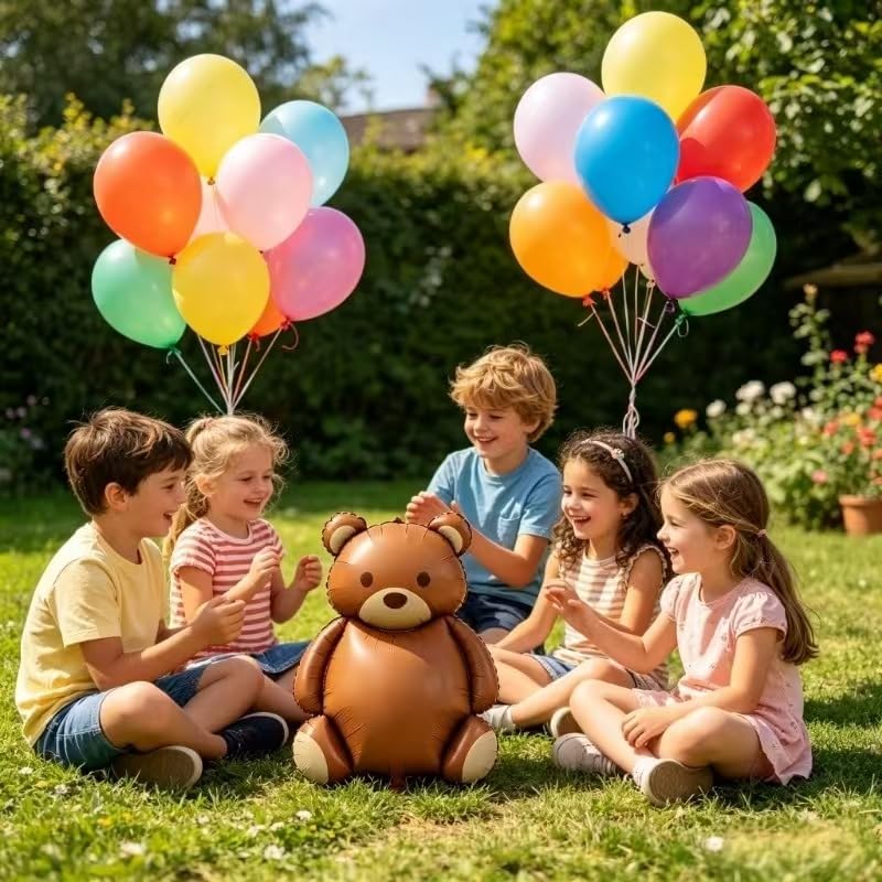 4 Pcs 35-Inch Brown Bear Foil Balloons for Jungle Safari Birthday Party