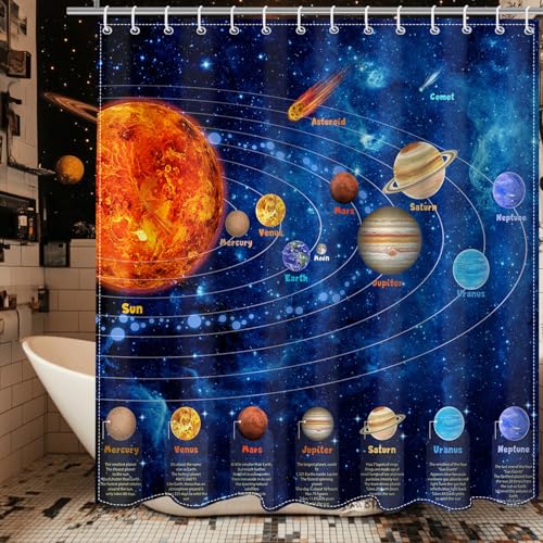 Mocsicka Outer Space Shower Curtain, 72 x 84 Inch Galaxy Science Bath Decor