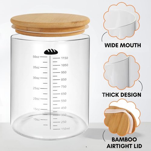 Yayacol 50oz Sourdough Starter Jar Glass with Recipes, Sourdough Starter Kit, Large Capacity Wide Mouth Glass Jar with lid, Sourdough Bread Baking Supplies