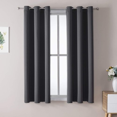 ChrisDowa Small Window Curtains - Thermal Insulated Grommet Room Darkening Panels, Dark Grey (2 Panels, 29 x 40 Inch)