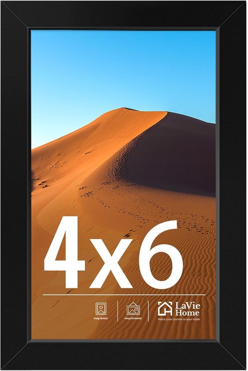 LaVie Home 4x6 Picture Frame - Classic Black Frame with HD Plexiglas for Vertical/Horizontal Display