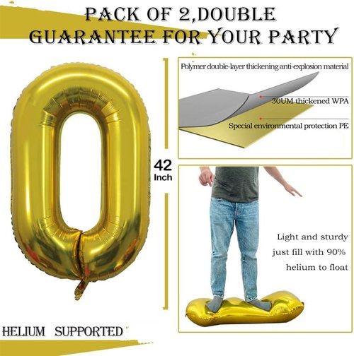 GOER Gold Foil Balloons - 42 Inch Number 0 for Milestone Birthday & Anniversary Celebrations