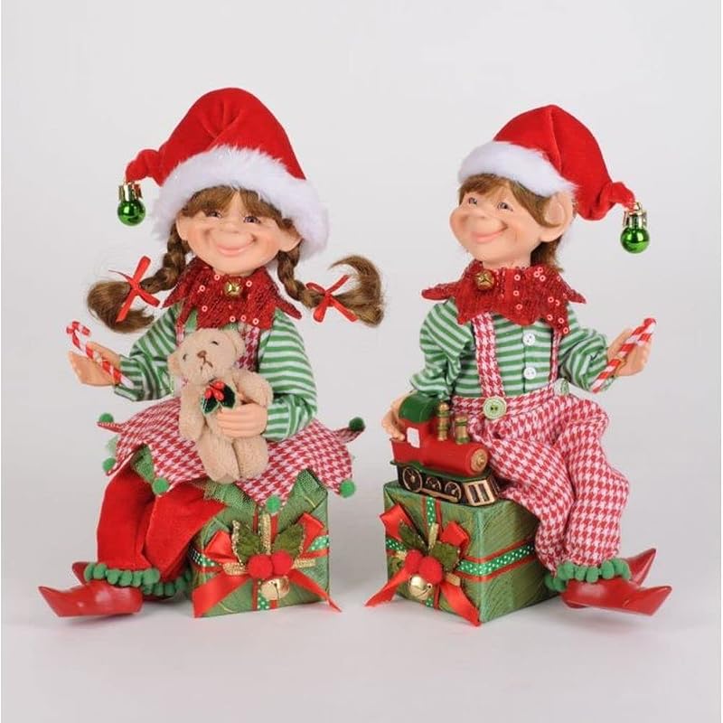 Karen Didion Elf Set of 2 — 9.5-Inch Christmas Decor Elves