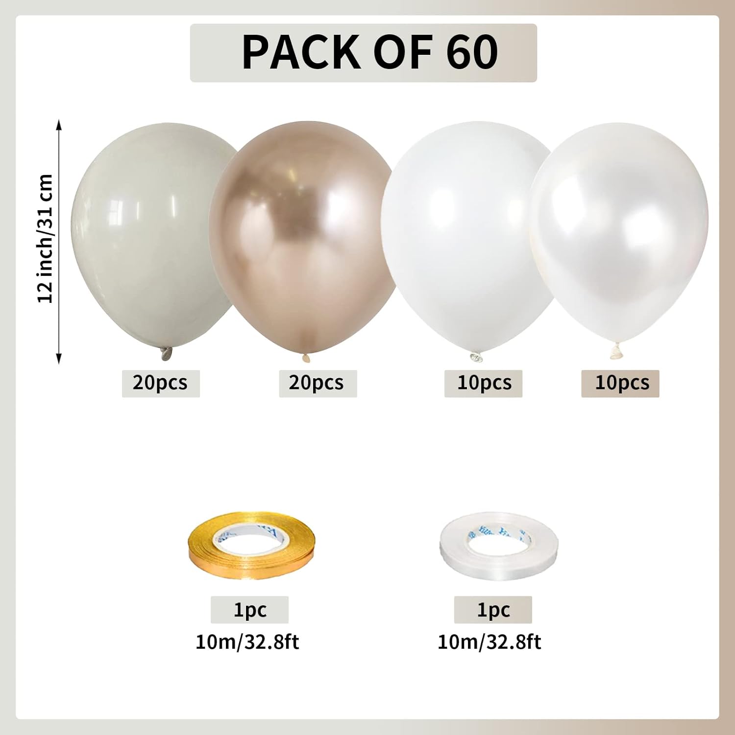 Number 1 Balloon - 40 Inch Gold Foil with 60 Pcs White & Nude Cream Confetti Balloons | Perfect for 1st Birthday & Boho Weddings