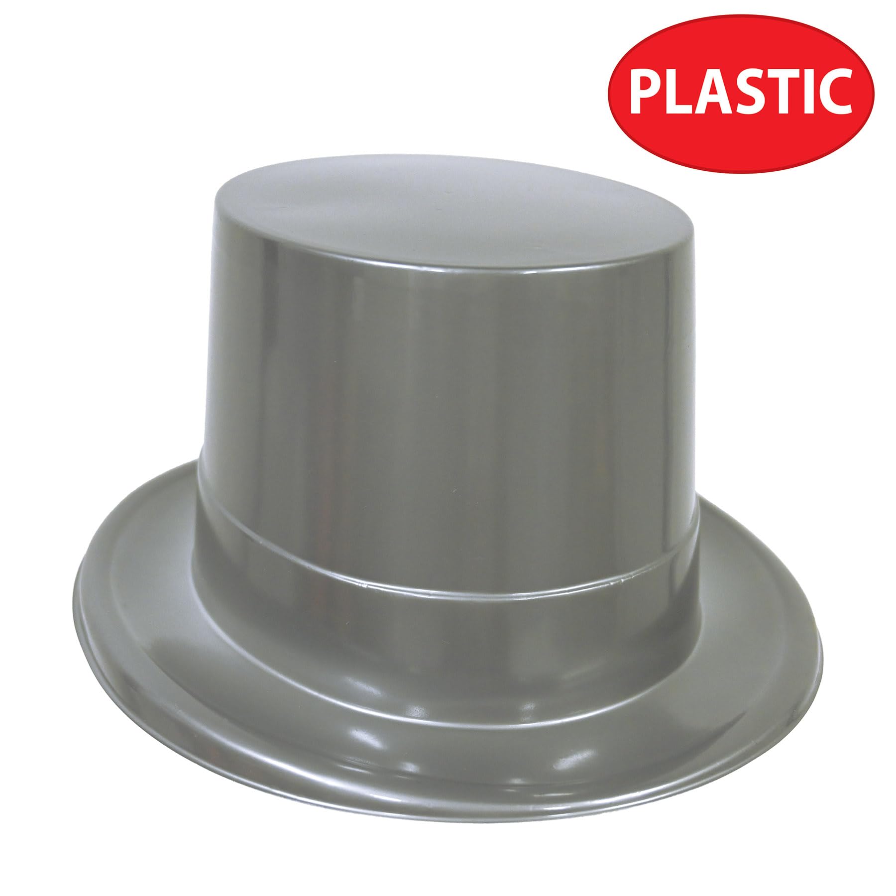 Beistle Silver Plastic Top Hats, 12-Count- Classic Party Hats for New Year's Eve, Weddings, Proms, and Formal Events, Stylish Headwear for Themed Celebrations and Costume Accessories