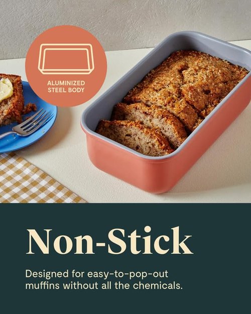 Caraway Non-Stick Ceramic 1 lb Loaf Pan - Naturally Slick Ceramic Coating - Non-Toxic, PTFE & PFOA Free - Perfect for Pound Cakes, Breads, & More - White