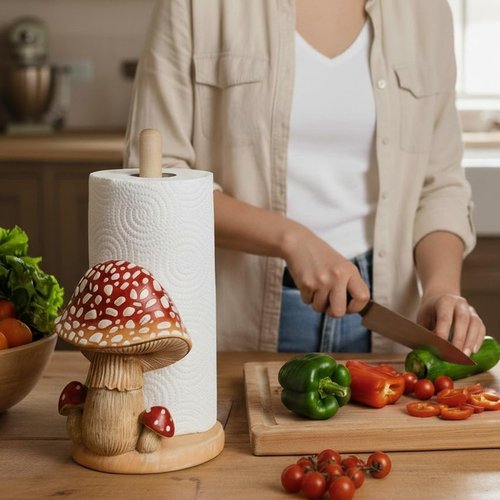 Mushroom Paper Towel Holder, Decorative Paper Towel Holder for Kitchen, Standing Paper Towel Holders Cute, Wood Roll Holder for Kitchen Accessories,Bathroom,Farmhouse,Christmas,Housewarming