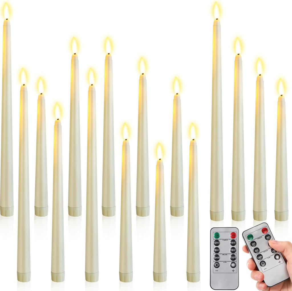 Rossesay Flameless Taper Candles - 16 Pcs Battery Operated with Remote Timer | Ivory LED Flickering for Weddings & Parties