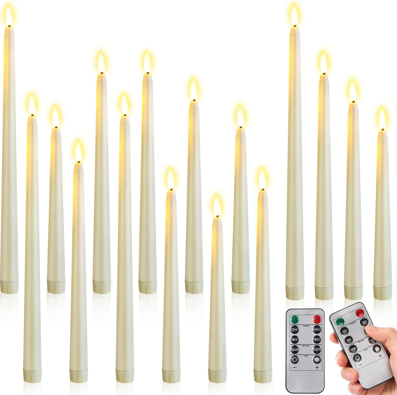 Rossesay Flameless Taper Candles - 16 Pcs Battery Operated with Remote Timer | Ivory LED Flickering for Weddings & Parties