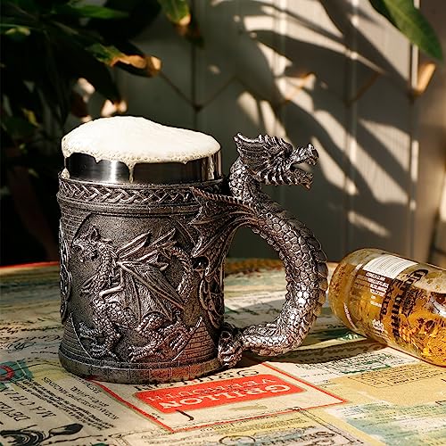 Medieval GOT Dragon Mug - 15.8 OZ Stainless Steel Coffee & Beer Cup - Dragon Themed Gift