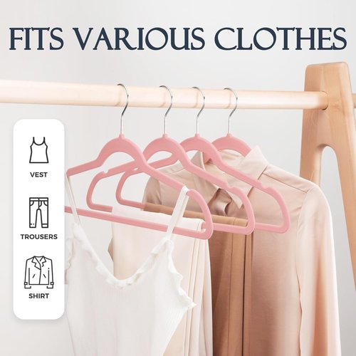 HOUSE DAY Velvet Hangers - Lt Pink Non-Slip Clothes Hangers | Heavy Duty 20 Pack for Closet Organization