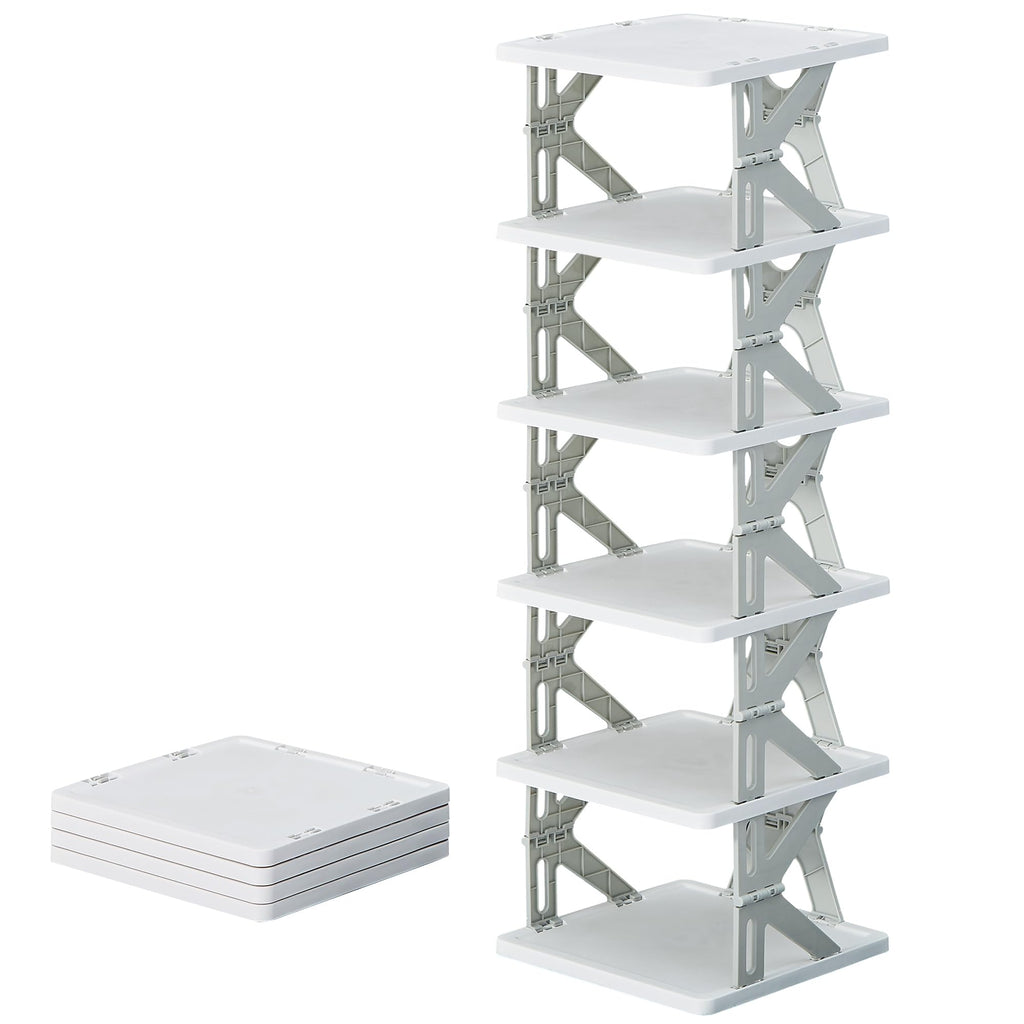 VECELO 6 Tier Vertical Narrow Shoe Rack, Free Standing Shoe Racks, Skinny Shoe Shelf Easy Assembly, Compact Shoe Organizer Space Saving for Small Spaces, Entryway, Garage, Front Door Entrance, Grey