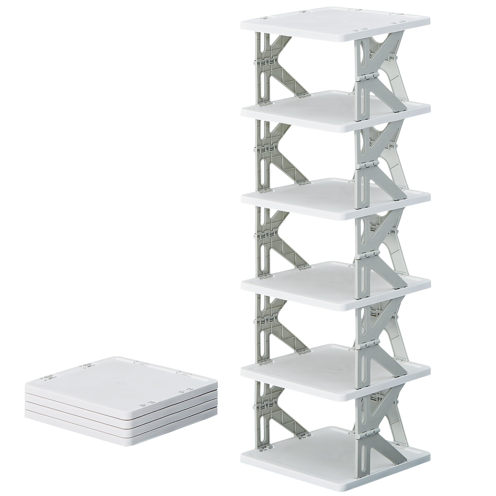 VECELO 6 Tier Vertical Narrow Shoe Rack, Free Standing Shoe Racks, Skinny Shoe Shelf Easy Assembly, Compact Shoe Organizer Space Saving for Small Spaces, Entryway, Garage, Front Door Entrance, Grey