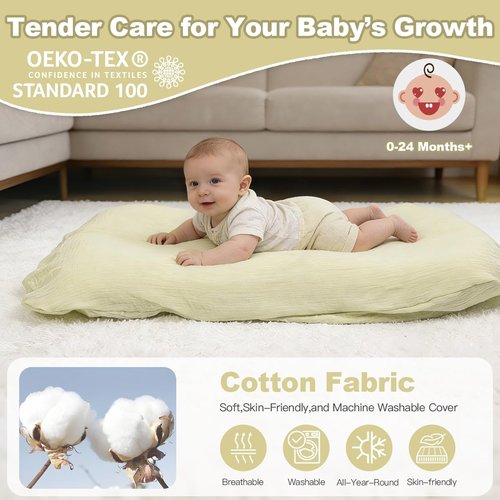 Kelly Infant Support Cushion - Portable Baby Tummy Time Mat for Newborns 0-24 Months, Soft Cotton Cover Included