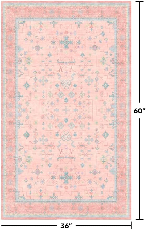 Skiennix Washable 3x5 Pink Rug - Soft Faux Wool, Non-Slip, Stain Resistant for Girls' Bedroom & Nursery