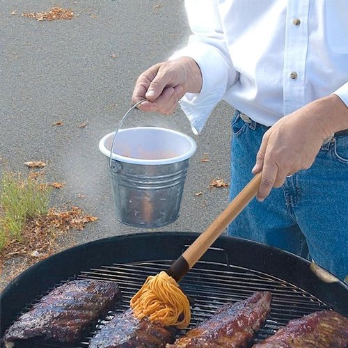15.5in Basting Mop Brush for BBQ Grilling - Wooden Handle Detachable with 2 Replacement Heads &Silicone Brush - Grill Tools for Outdoor Cooking, Camping, Smoking