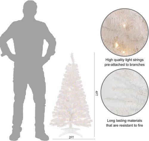 Juegoal 4 FT Pre-Lit Artificial Christmas Tree - 70 Warm White Battery Lights | 8 Modes & Timer for Festive Decor