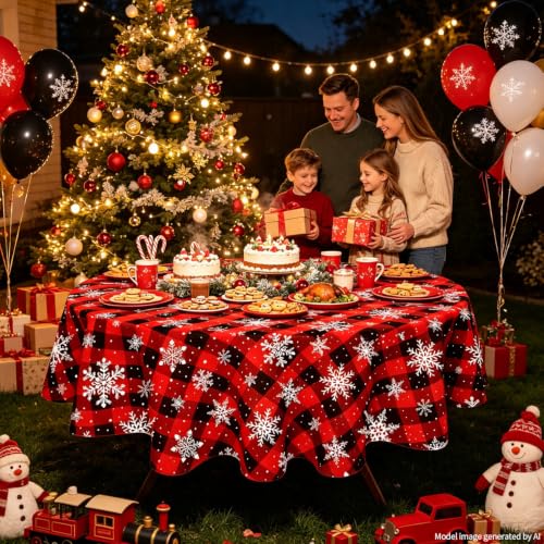 3 Pack Christmas Checkered Tablecloths Snowflake Buffalo Plaid 84 Inch Holiday Decor Variation 3