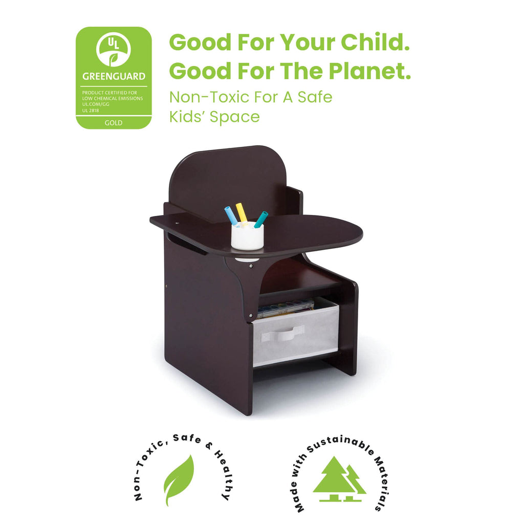 Delta Children MySize Chair Desk with Storage Bin + MySize Deluxe Toy Box, Dark Chocolate (Bundle)