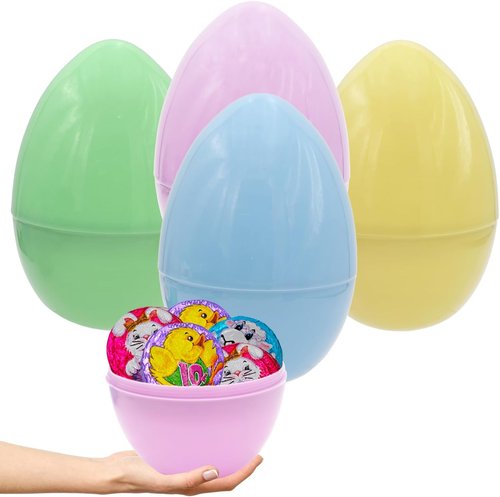 Dreidel Company Colorful Fillable Easter Eggs - 8" Giant Plastic Eggs for Egg Hunts | 4-Pack