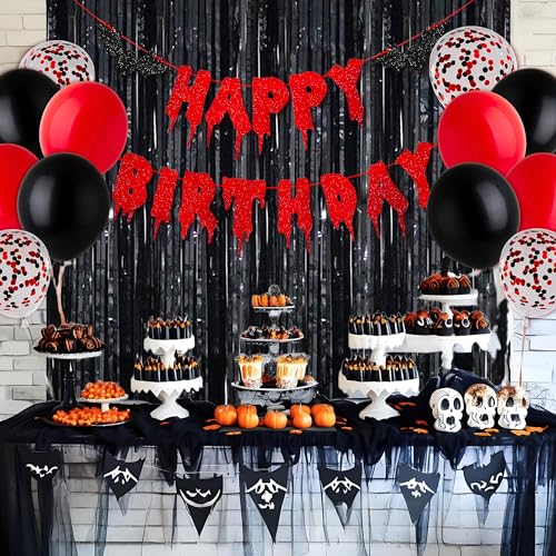 30pcs Halloween Birthday Decoration Set, Bloody Bat Banner & Party Backdrop