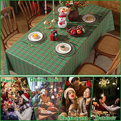 Christmas Buffalo Plaid Vinyl Tablecloth Rectangle Green 60x102 Inches - Holiday Decor