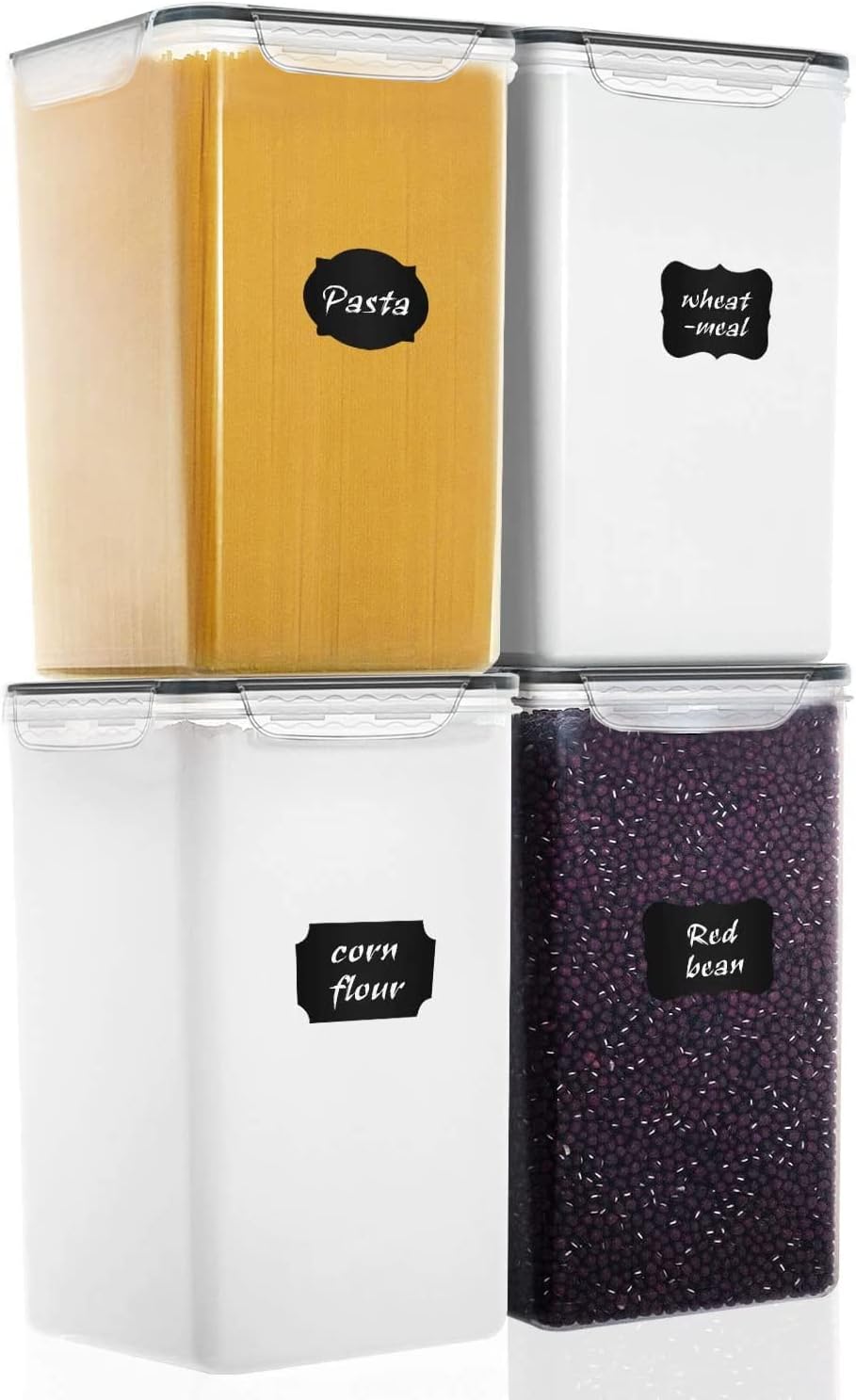 MCIRCO Extra Large 7QT Airtight Food Storage Containers - 4-Piece Set with Measuring Cups & Labels