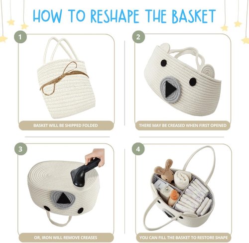 DECOMOMO Teddy Bear Basket - Large Diaper Caddy for Baby Shower | Cute Animal Design