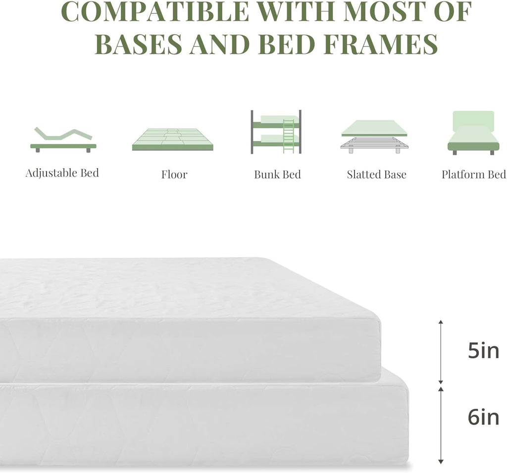 Skiennix 6-Inch Memory Foam Mattress - Medium Firm Support, Pressure Relief, Kids Size, CertiPUR-US Certified