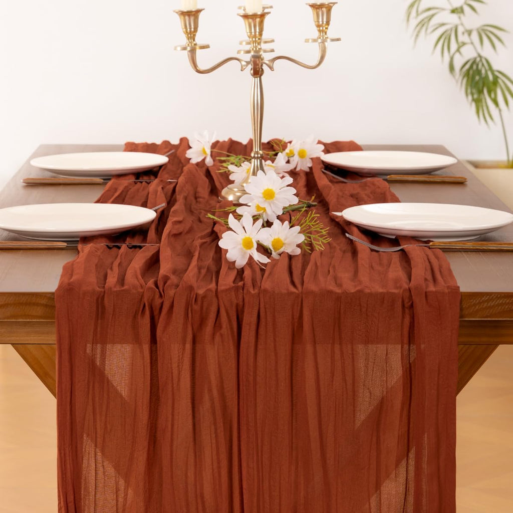 Socomi Terracotta Table Runner - 14FT Boho Rustic Cheesecloth for Spring Easter Decor