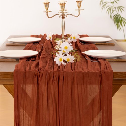 **Socomi Cheesecloth Table Runner - Boho Rustic Terracotta Design | 120 Inch for Weddings & Events**