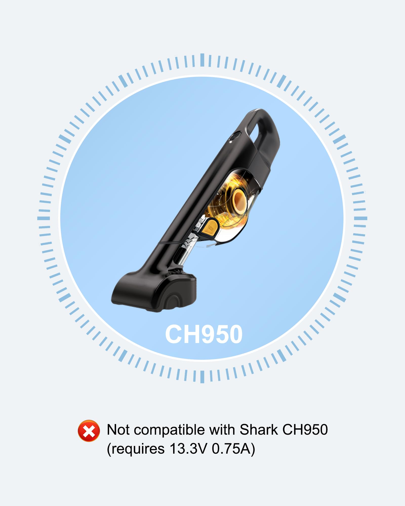 VHBW 9.6V 0.5A Charger Compatible with Shark CH901 Ultra Cyclone Pro Cordless Handheld Vacuum, Model XCHRGCH901 DK12-096045A-U ZD006C096050USE [Not for Shark CH950 13.3V]