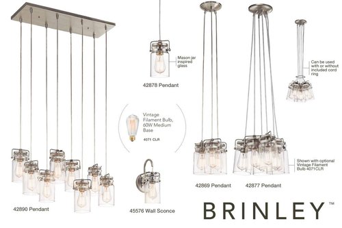 KICHLER Brinley 11.5" 1 Light Wall Sconce with Clear Glass Brushed Nickel