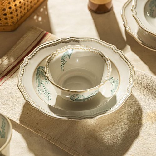 MDZF SWEET HOME 8-Piece Dinnerware Set - Lily Bloom Series, Service for 4, Includes 6'' Bowls & 10'' Plates, Retro Vintage Floral Style, Microwave & Dishwasher Safe