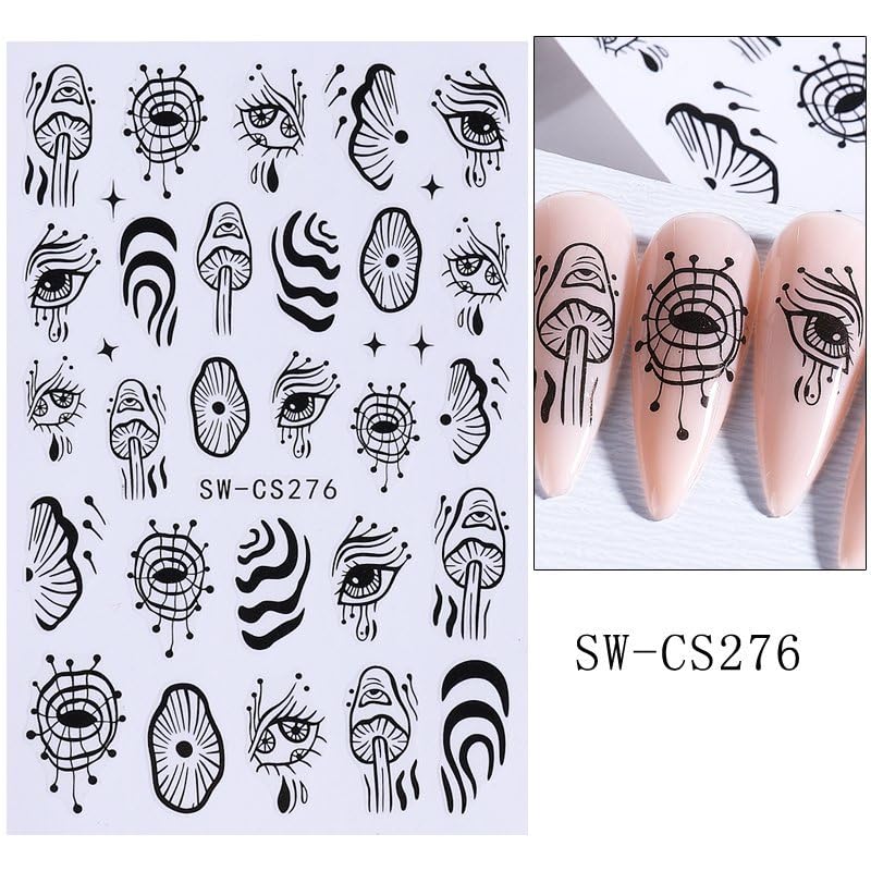 JUNCHAO 3D Embossed Halloween Nail Stickers Black Cat Skeleton Decals