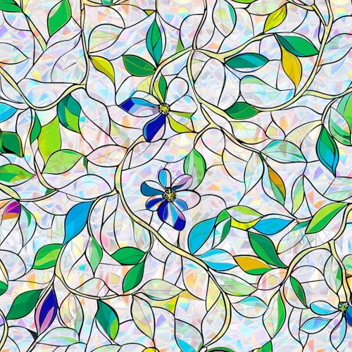 SOMWISE Rainbow Stained Glass Window Privacy Film - UV Blocking & Removable