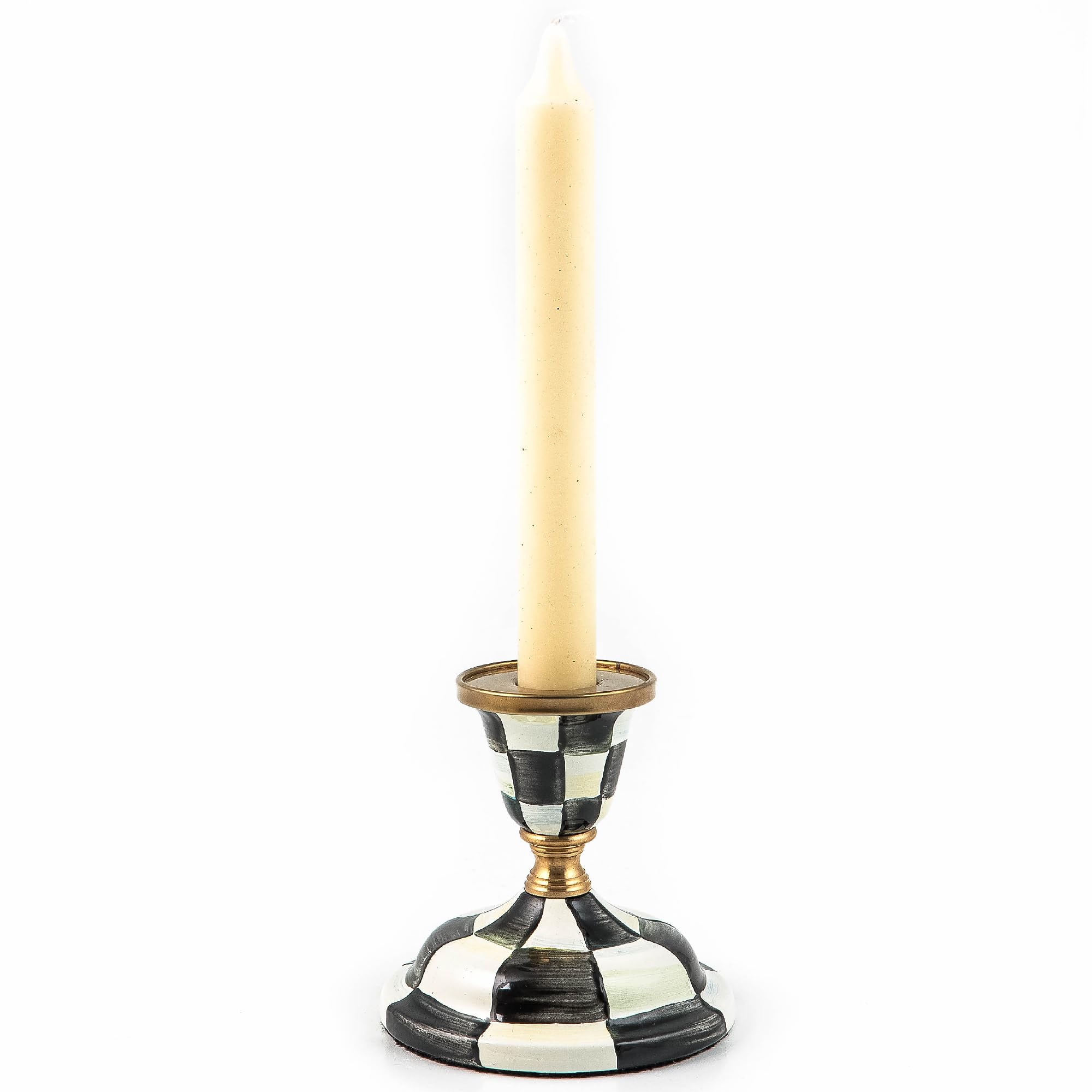 MACKENZIE-CHILDS Short Candlestick, Cute Candle-Holder Decor, Black-and-White Courtly Check
