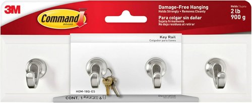 Command HOM-18Q-ES Key Rail - Stylish Quartz Design for Organizing Keys and Accessories