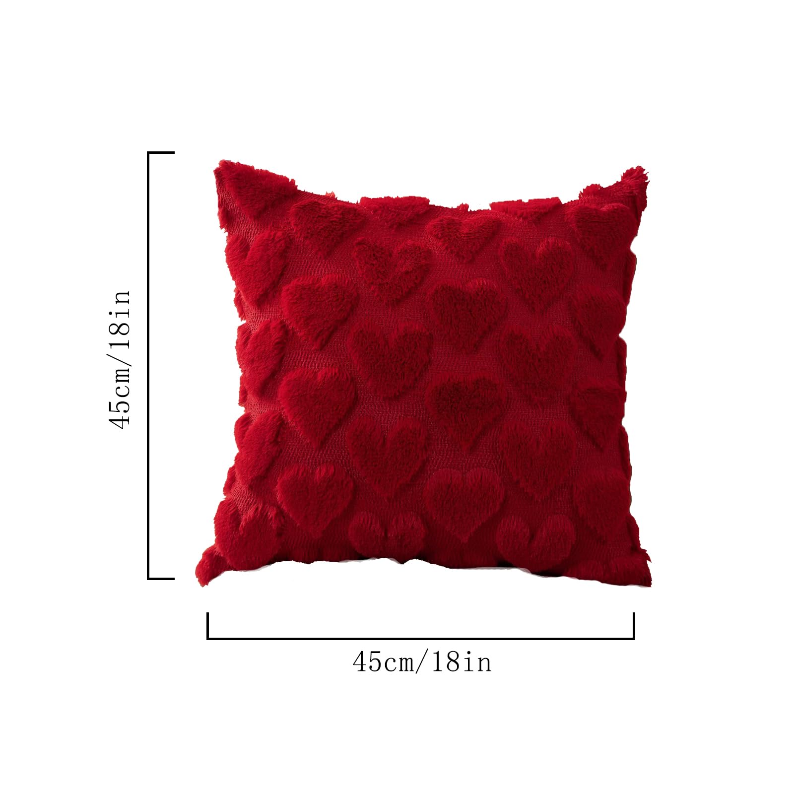 Valentines Day Red Heart Soft Plush Love Heart Pillow Covers Room Decor Cute Faux Fur Soft Preppy Stuff Gift Fluffy Plush Pillow Covers For Bed Sofa Couch (18 X 18 Inch,Red)