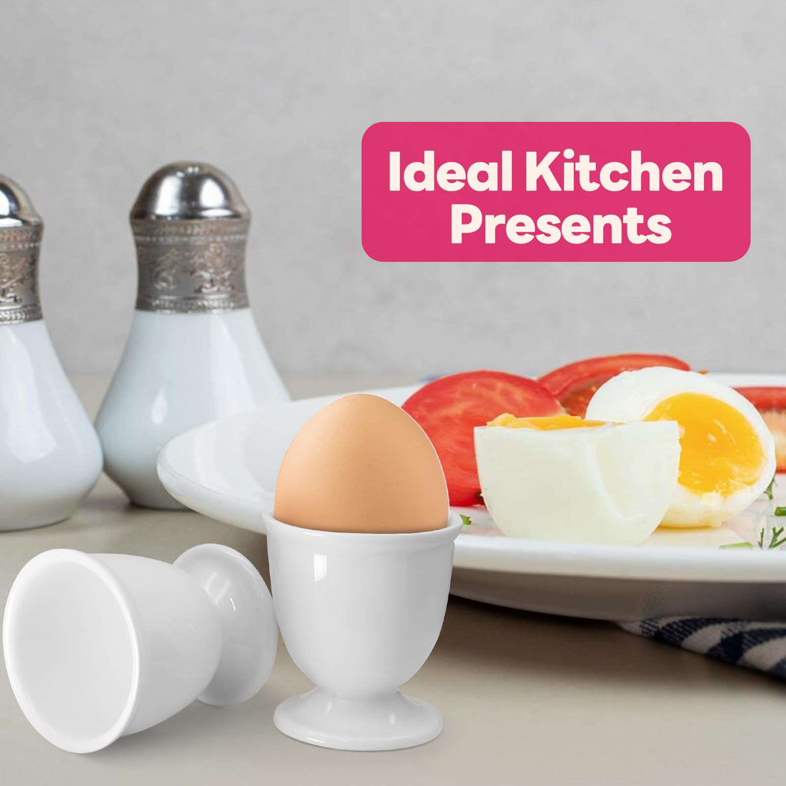 vibedor 2 Pcs Ceramic Egg Stand Holders, Porcelain Egg Holders White Egg Cups for Soft Boiled Eggs in Kitchen, Restaurant for Breakfast and Party Dinning