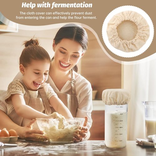 10-Pack Sourdough Starter Jar Cover Cloth with Spatula, Breathable & Reusable Fabric Bread Fermentation Cover for 3-4 Inch Mouth